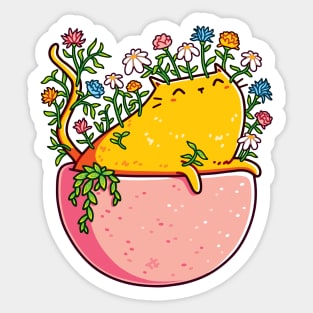 Orange Cat in a Flower Pot Sticker